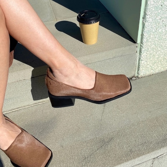 HOPP Made in Italy Leather Bare Loafer Toffee Calf Hair, SZ 6.5 - Picture 2 of 15